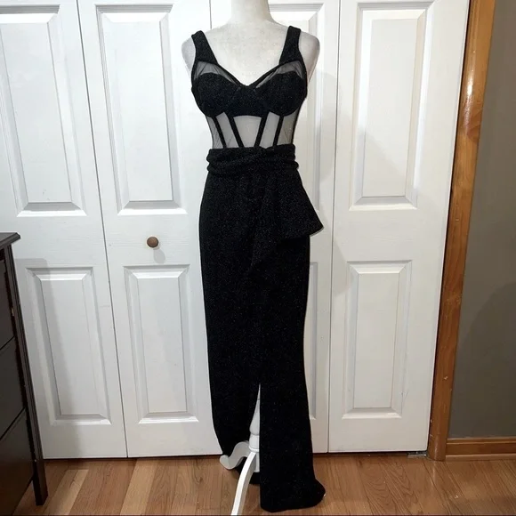 Patbo Sleevless Lurex Bustier Maxi Dress in Black